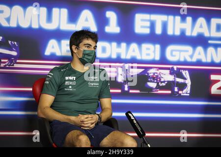 Abu Dhabi, Yas Island, VAE, 09/12/2021, Yas Island, Vereinigte Arabische Emirate. 09th Dez 2021. STROLL Lance (CAN), Aston Martin F1 AMR21, Portrait, Donnerstag Pressekonferenz während des Formel 1 Etihad Airways Abu Dhabi Grand Prix 2021, 22th Runde der FIA Formel 1 Weltmeisterschaft 2021 vom 10. Bis 12. Dezember 2021 auf dem Yas Marina Circuit, in Yas Island, Abu Dhabi - Foto: Antonin Vincent/DPPI/LiveMedia Kredit: Unabhängige Fotoagentur/Alamy Live News Stockfoto