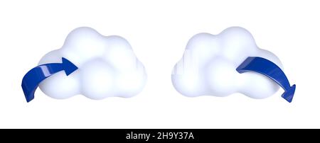 Hochgeladene und heruntergeladene Symbole in Clouds. 3D Bild Stockfoto