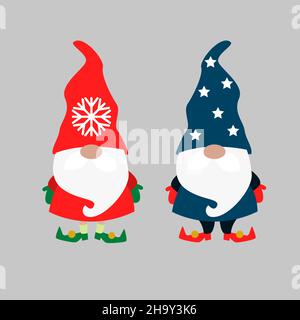 Weihnachten lustige kleine Gnome Vektor-Illustration. Winter Weihnachten Elfen rot und blau. Stock Vektor