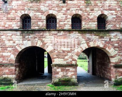 Rekonstruiertes Torhaus zur römischen Festung bei Castlefield in Manchester Greater Manchester England Stockfoto