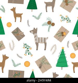 Wald niedlich weihnachten Vektor-Symbol nahtlose Muster Stock Vektor