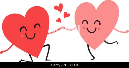Niedliche Herz-Zeichen isoliert Vektor-Illustration. Romantisches Hochzeitspaar Valentinstag Designkonzept. Glückliches lächelndes Paar. Zwei Herzen in rot und Stock Vektor
