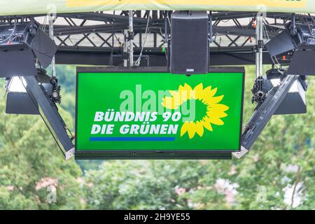 Regensburg, Bayern, Deutschland, 18. August 2021, Etappe des Wahlkampfauftritts von Annalena Baerbock von der deutschen Partei Buendnis 90 - die Grünen Stockfoto