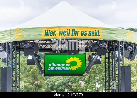 Regensburg, Bayern, Deutschland, 18. August 2021, Etappe des Wahlkampfauftritts von Annalena Baerbock von der deutschen Partei Buendnis 90 - die Grünen Stockfoto