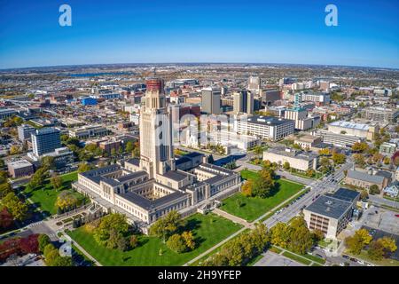 Luftaufnahme von Lincoln in Nebraska im Herbst Stockfoto