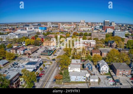 Luftaufnahme von Lincoln in Nebraska im Herbst Stockfoto