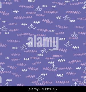 Papier Segelboote nahtlose Vektor-Muster in lila Stock Vektor