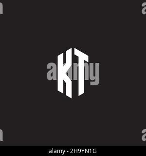 KT Logo-Monogramm mit sechseckiger Designvorlage isoliert auf schwarzem Hintergrund Stock Vektor