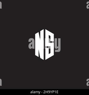 NS-Logo-Monogramm mit sechseckiger Designvorlage auf schwarzem Hintergrund isoliert Stock Vektor