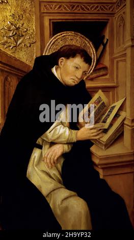 St. Dominic in seinen Studien Antoine de Lonhy, 1446–1490, Maler, Illuminator, Glaseur, Frankreich, Französisch, Saint Dominic oder Dominic de Guzmán war der römisch-katholische Gründer des Ordens der Dominikaner. Stockfoto