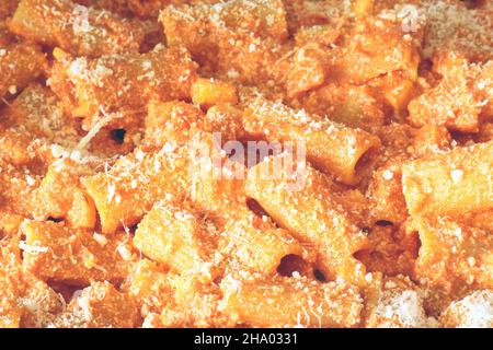 Rigatoni Pasta Mit Tomaten Sauce Und Käse Stockfoto