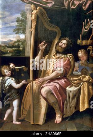 König David spielt Harfe von Domenichino (Domenico Zampieri: 1581-1641), Öl auf Leinwand, 1619 Stockfoto