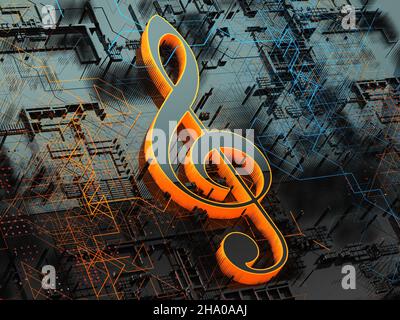 Musik-Konzept abstrakter Hintergrund.Clef-Taste.Technologie und trendige Musik.3D Illustration. Sound Engineering und erstellen Musik-Design Stockfoto