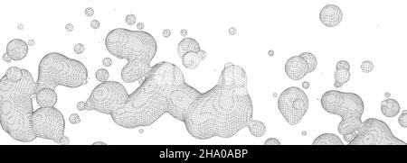 Tinte oder Flüssigkeit Formen.Wissenschaft Physik und Chemie in Draht-Rahmen-Stil.Abstract schwarzen flüssigen Tropfen Hintergrund.3D Illustration Stockfoto