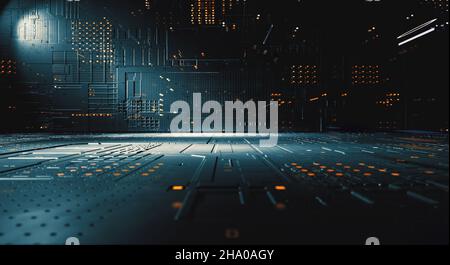 Futuristische Struktur mit Linien und Würfel und geometrische Formen.3D Illustration.Technologie und Wissenschaft Hintergrund Stockfoto