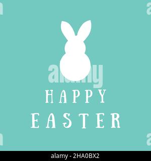 Ostergrußkarte in Blau mit Hase-Silhouette. Frohe Ostern. Vektor-Illustration osterkaninchen. Stock Vektor