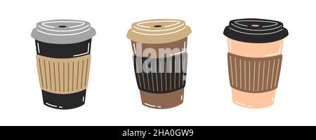 Drei Pappbecher Kaffee. Vektorgrafik flach Stock Vektor