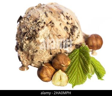 Eis, Kugel, einfach, Schokolade, Haselnuss, Mutter, Weißer Hintergrund, allein, Scoop, Haselnuss-Eis, Dekoration, isoliert, Eis, Portion, Garnis Stockfoto