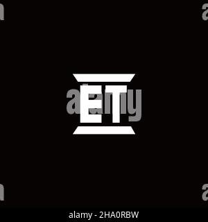 ET-Logo Initial Letter Monogramm mit Säule Form Design-Vorlage isoliert auf schwarzem Hintergrund Stock Vektor