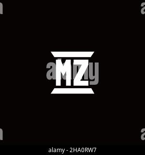 MZ-Logo Initial Letter Monogramm mit Säule Form Design-Vorlage isoliert auf schwarzem Hintergrund Stock Vektor