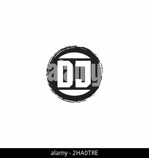 DJ Logo Initial Letter Monogram mit abstrakter kreisförmiger Designvorlage isoliert auf weißem Hintergrund Stock Vektor