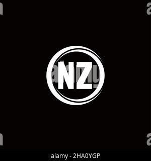 NZ-Logo Anfangsbuchstabenmonogramm mit kreisförmigen Scheibe abgerundete Design-Vorlage isoliert auf schwarzem Hintergrund Stock Vektor