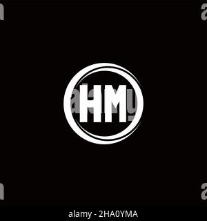 HM-Logo Anfangsbuchstabenmonogramm mit kreisförmigen Scheibe abgerundete Designvorlage isoliert auf schwarzem Hintergrund Stock Vektor