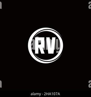RV-Logo Initial Letter Monogramm mit Kreis Scheibe abgerundeten Design-Vorlage isoliert auf schwarzem Hintergrund Stock Vektor