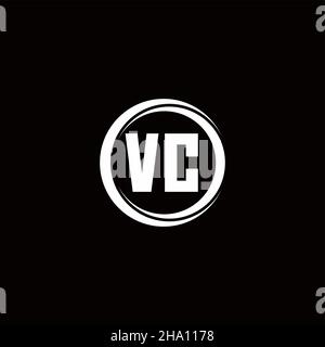 VC-Logo Initial Letter Monogramm mit Kreis Scheibe abgerundeten Design-Vorlage isoliert auf schwarzem Hintergrund Stock Vektor