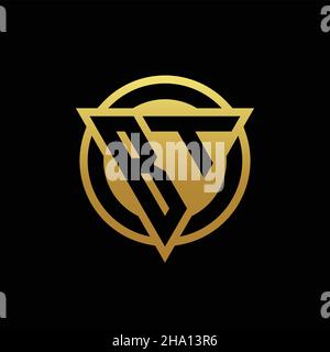 BT-Logo-Monogramm mit Dreieck-Form und Kreis abgerundeten Stil isoliert auf Goldfarben und schwarzem Hintergrund Design-Vorlage Stock Vektor