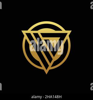 KD-Logo-Monogramm mit Dreieck-Form und Kreis abgerundeten Stil isoliert auf Goldfarben und schwarzem Hintergrund Design-Vorlage Stock Vektor