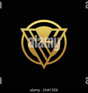 KY-Logo-Monogramm mit Dreieck-Form und Kreis abgerundeten Stil isoliert auf Goldfarben und schwarzem Hintergrund Design-Vorlage Stock Vektor