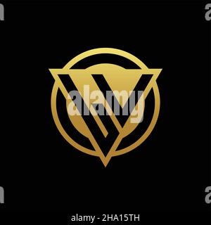 LV-Logo-Monogramm mit Dreieck-Form und Kreis abgerundeten Stil isoliert auf Goldfarben und schwarzem Hintergrund Design-Vorlage Stock Vektor