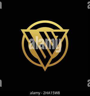 LW-Logo-Monogramm mit Dreieck-Form und Kreis abgerundeten Stil isoliert auf Goldfarben und schwarzem Hintergrund Design-Vorlage Stock Vektor