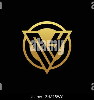 NY-Logo-Monogramm mit Dreieck-Form und Kreis abgerundeten Stil isoliert auf Goldfarben und schwarzem Hintergrund Design-Vorlage Stock Vektor