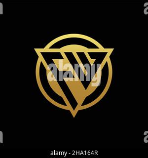 FW-Logo-Monogramm mit Dreieck-Form und Kreis abgerundeten Stil isoliert auf Goldfarben und schwarzem Hintergrund Design-Vorlage Stock Vektor