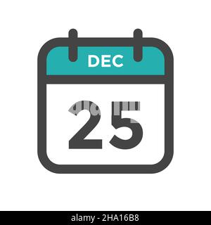 Dezember 25 Kalendertag oder Kalenderdatum für Termin und Termin Stock Vektor