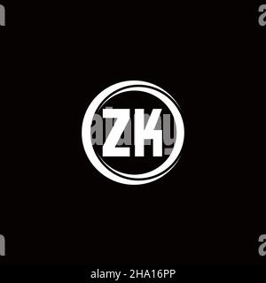 ZK-Logo Anfangsbuchstabenmonogramm mit kreisförmigen Scheibe abgerundete Designvorlage isoliert auf schwarzem Hintergrund Stock Vektor