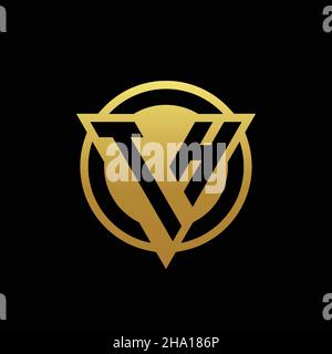 DAS Logo-Monogramm mit dreieckiger Form und kreisrundem Stil, isoliert auf Goldfarben und schwarzer Designvorlage auf schwarzem Hintergrund Stock Vektor