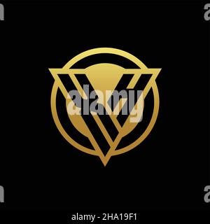 XH-Logo-Monogramm mit Dreieck-Form und Kreis abgerundeten Stil isoliert auf Goldfarben und schwarzem Hintergrund Design-Vorlage Stock Vektor