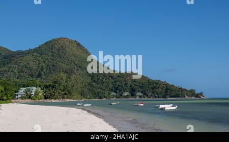 Grand Anse Beach und Sunset Point Praslin Seychellen Stockfoto