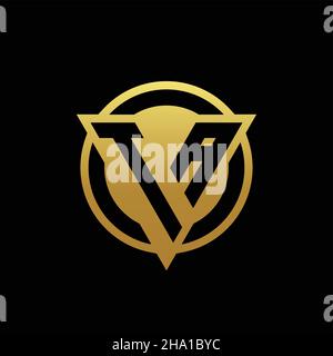 TA-Logo-Monogramm mit Dreieck-Form und Kreis abgerundeten Stil isoliert auf Goldfarben und schwarzem Hintergrund Design-Vorlage Stock Vektor