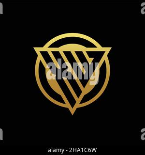 XW-Logo-Monogramm mit Dreieck-Form und Kreis abgerundeten Stil isoliert auf Goldfarben und schwarzem Hintergrund Design-Vorlage Stock Vektor