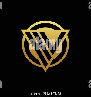 XV-Logo-Monogramm mit Dreieck-Form und Kreis abgerundeten Stil isoliert auf Goldfarben und schwarzem Hintergrund Design-Vorlage Stock Vektor