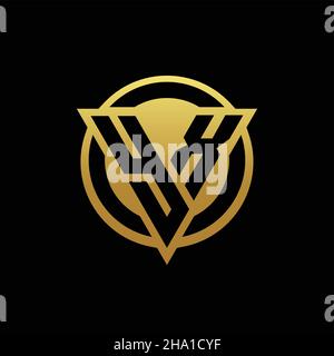 YX-Logo-Monogramm mit Dreieck-Form und Kreis abgerundeten Stil isoliert auf Goldfarben und schwarzem Hintergrund Design-Vorlage Stock Vektor