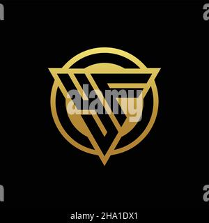 YF-Logo-Monogramm mit Dreieck-Form und Kreis abgerundeten Stil isoliert auf Goldfarben und schwarzem Hintergrund Design-Vorlage Stock Vektor