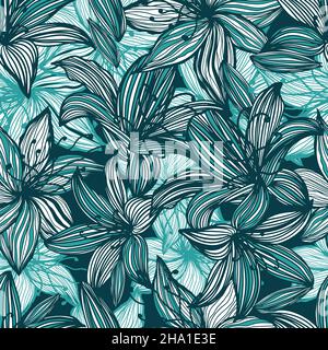 Blaue Lilien sind ein nahtloser grafischer Hintergrund. Vektorgrafik Stock Vektor