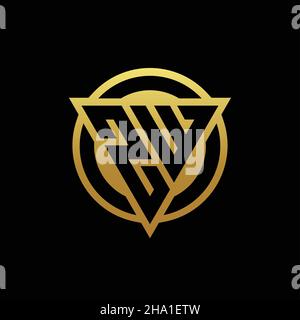 ZW-Logo-Monogramm mit Dreieck-Form und Kreis abgerundeten Stil isoliert auf Goldfarben und schwarzem Hintergrund Design-Vorlage Stock Vektor