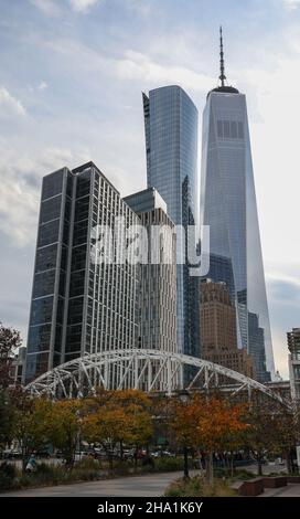 Downtown Manhattan als ein Sturm hereinzieht Stockfoto