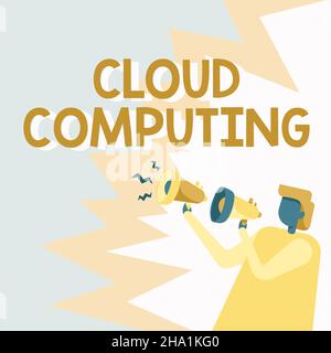 Konzeptunterschrift Cloud Computing. Unternehmensübersicht Verwenden Sie ein Netzwerk von Remote-Servern im Internet gehostet Geschäftsmann Zeichnung Holding Ein Paar Stockfoto